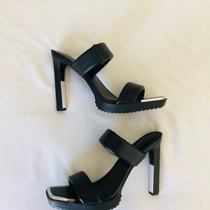 DKNY Black Double-Strap Platform Heels with Metallic Trim